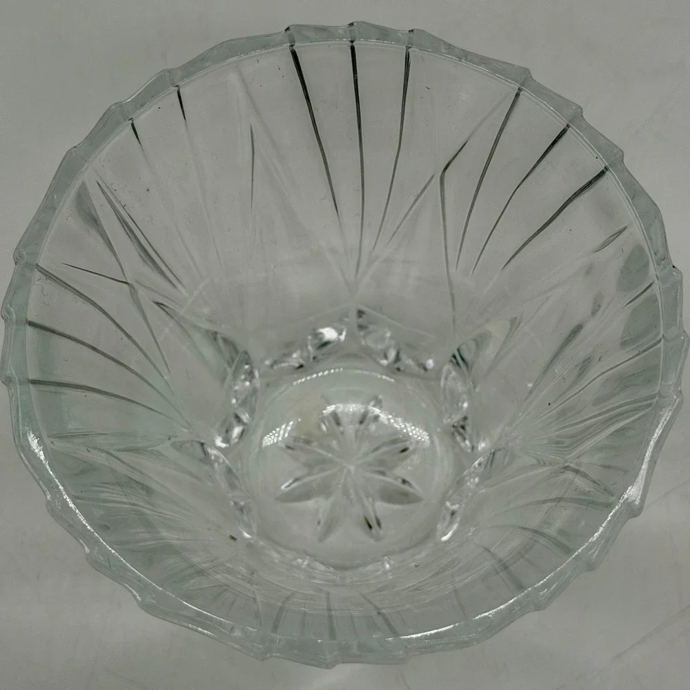 Clear Pressed Glass Flared Ribbed Vase Starburst Base Home Decor Excellent